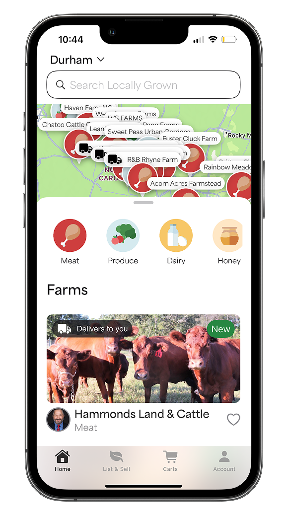 Locally Grown app home page